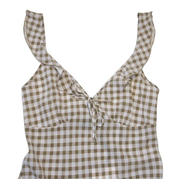 NWT Realisation The Hazel in Tan Gingham Silk Short Mini Tank Dress M $230 - Picture 7 of 14